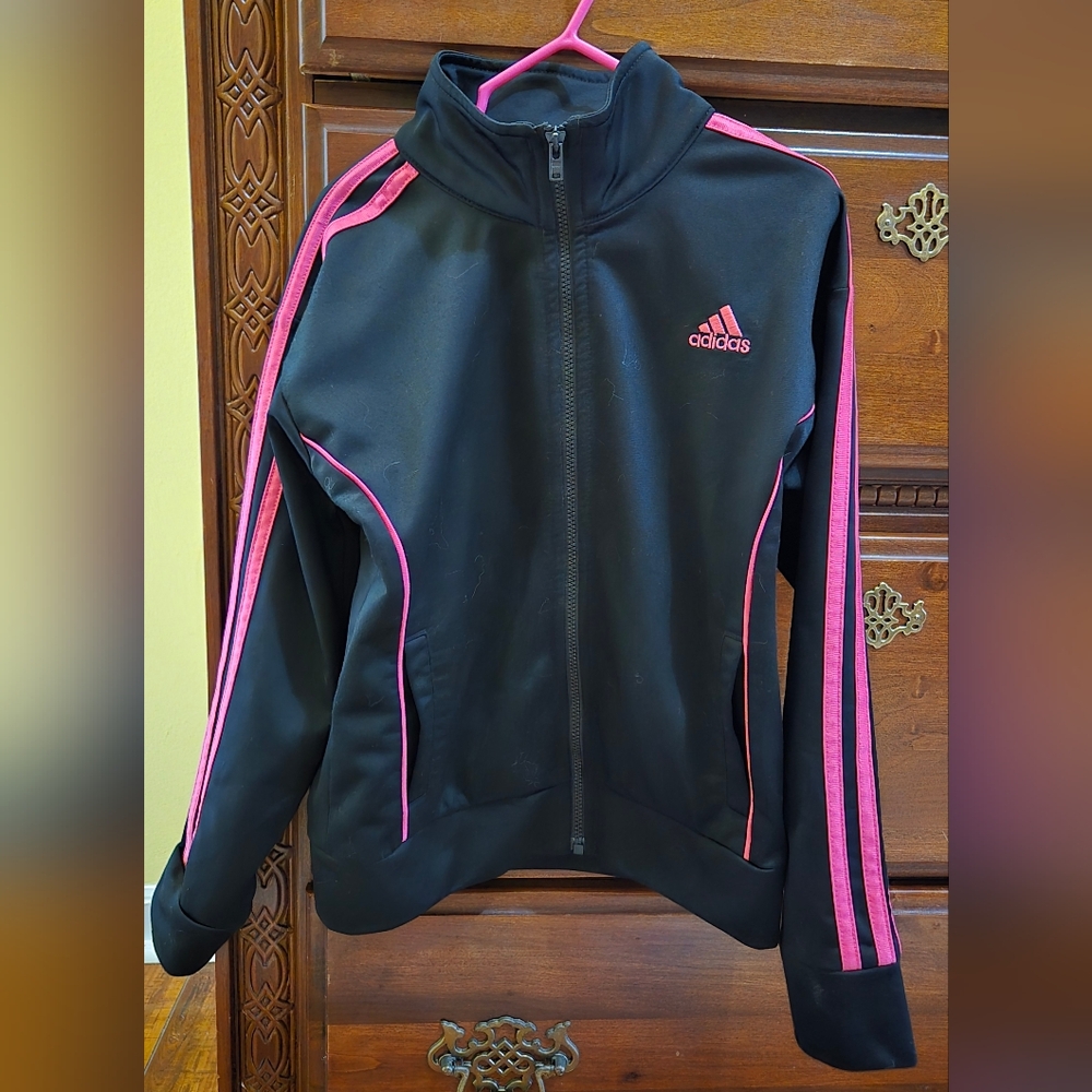 Adidas Black and Pink Bomber Jacket with Sporty Flair